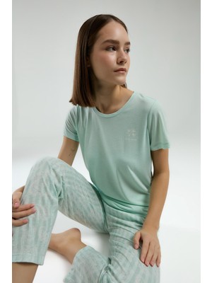 Pierre Cardin Kadın Kapri Takım, Yuvarlak Yaka, Kısakol, Viskon Kumaş