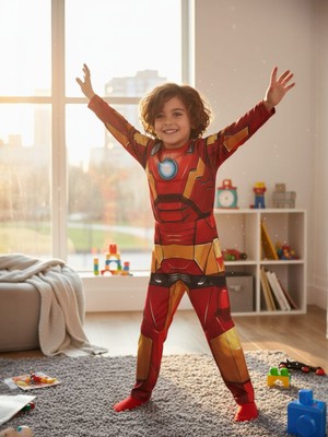 Arya Kostüm Demir Adam Kostümü Çocuk 2-8 Yaş | Kassız Iron Kahraman Kostümü |  Maskeli