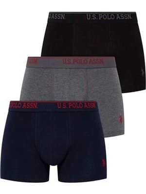 U.S. Polo Assn. 3'lü Paket Kemeri Marka Baskılı Arma Nakışlı Pamuklu Likralı Erkek Boxer