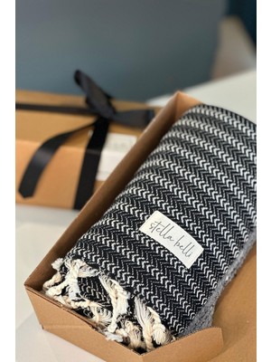 Stella Belli %100 Pamuk El Dokuması Desenli Modern 90 x 180 cm Peştemal | Falez | Siyah