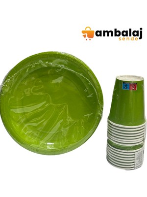 AmbalajSende Düz Yeşil Renk Tabak-Bardak Set