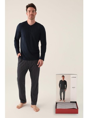 Arnetta Uzunkol Kuutulu Erkek Pijama Takım, %100 Pamuk, Büyük Beden Erkek Pijama Takım