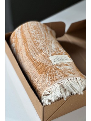 Stella Belli  Pamuk El Dokuması Desenli Modern 90 x 180 cm Peştemal | Kutulu Respiro | Hardal -Krem