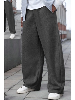 BSBSPOR Büyük Beden Baggy Bol Tarz Lastikli&düz Paça Eşofman Altı Erkek / Kadın Gri-Siyah-Füme Şardonlu