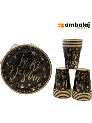 AmbalajSende Varaklı Iyi Ki Doğdun Gümüş Tabak-Bardak Set