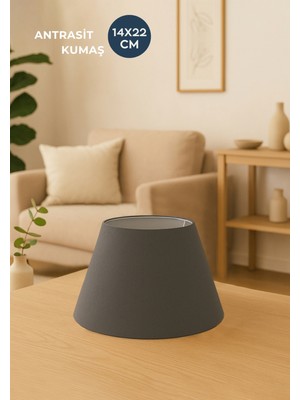 Feyza Design Şık Antrasit Kumaş Abajur Başlığı 22 Cm, Modern ve Zarif Tasarım