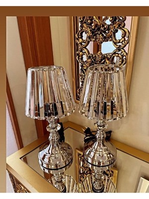 Feyza Design Şık Taşlı Abajur, Evinize Zarif Aydınlık Katacak, Tek Parça Gönderilir