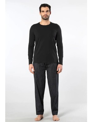 Cacharel Erkek Pijama Takım, Üst Penye Alt Poplin Kumaş, %95 Pamuk, %5 Elastan