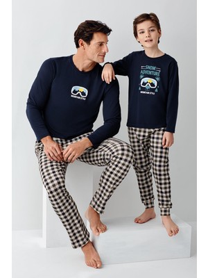 Arnetta Baba Oğul Kareli Lacivert Pijama Takım Kombin, Erkek ve Çocuk Pijamalar Ayrı Ayrı Fiyatlandırılır