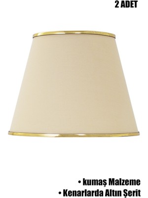 Feyza Design Şeritli Gold Krem Modern Abajur ve Şapkası Çiftli Takım