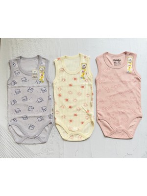 MİNİM 3'lü Çicekli,Güneşli,Filli  Baskılı İnterlok Zıbın, Unisex %100 Pamuklu, Çıt Çıtlı Badi