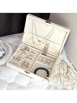 Feyza Design Şık Tek Katmanlı Beyaz Takı Saklama Kutusu, Modern ve Pratik Tasarım