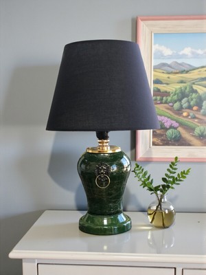 Feyza Design Şah Aslanlı Yeşil Gold Mermer Abajur Aydınlatma Feray Home