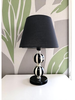 Feyza Design Seramik Abajur Aydınlatma Siyah Çizgi Gümüş Modern Tasarım