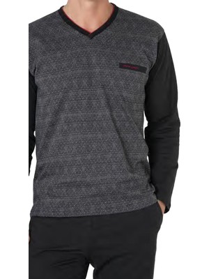Pierre Cardin %100 Pamuklu Jakarlı Kutulu V Yaka Erkek Pijama Takım