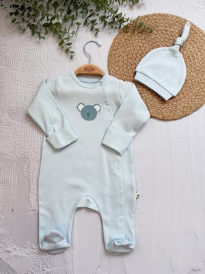 MİNİM Şapkalı Organik Koala Detaylı Çıt Çıtlı Tulum