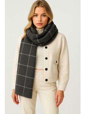 Myzi Store Kadın Siyah Kare Desenli Kalın Kışlık Şal – Oversize Şal