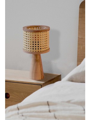Feyza Design El Yapımı Ahşap Mini Abajur, Şık ve Doğal Tasarım, Dekoratif Kullanım