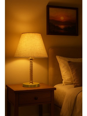 Feyza Design Şık Krem Renkli Ayaklı Komodin ve Abajur Takımı