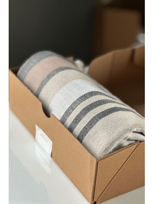 Stella Belli %100 Pamuk El Dokuması Desenli Modern 90 x 180 cm Peştemal | Kutulu Silyon | Bej