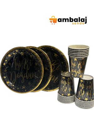 AmbalajSende Varaklı Iyi Ki Doğdun Altın Tabak-Bardak Set