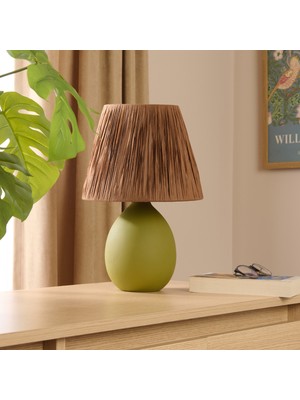 Feyza Design Şık Yeşil ve Kahverengi Seramik Abajur, 37X24X24 Cm, Modern Tasarım