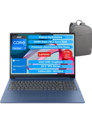 Lenovo Ideapad Slim 3 15IRH10 I7-13620H 40GB 1tb SSD 15.3" Wuxga IPS Windows 11 Pro Dizüstü Bilgisayar 83K10061TR - Lenovo Çanta WZ12