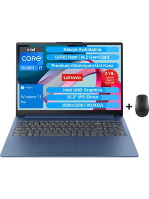 Lenovo Ideapad Slim 3 15IRH10 I7-13620H 16GB 1tb SSD 15.3" Wuxga IPS Windows 11 Pro Dizüstü Bilgisayar 83K10061TR - Lenovo Mouse Wz2