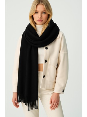 Myzi Store Kadın Siyah Kare Desenli Kalın Kışlık Şal – Oversize Şal