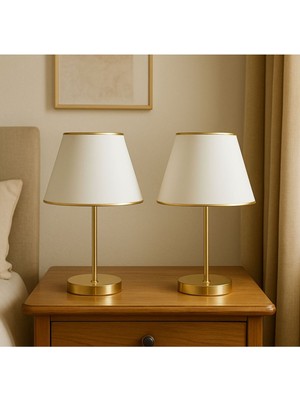 Feyza Design Şık 2'li Abajur Seti, Komodin ve Yatak Odası Için Uygun, Modern Tasarım