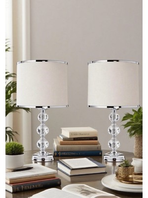 Feyza Design 2'li Cam Taş Serisi Masa Abajur ve Gece Lambası, Dekoratif Aydınlatma