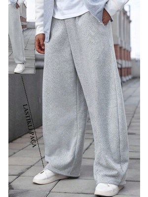 BSBSPOR Büyük Beden Baggy Bol Tarz Lastikli&düz Paça Eşofman Altı Erkek / Kadın Gri-Siyah-Füme Şardonlu