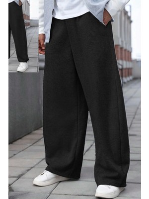 BSBSPOR Büyük Beden Baggy Bol Tarz Lastikli&düz Paça Eşofman Altı Erkek / Kadın Gri-Siyah-Füme Şardonlu