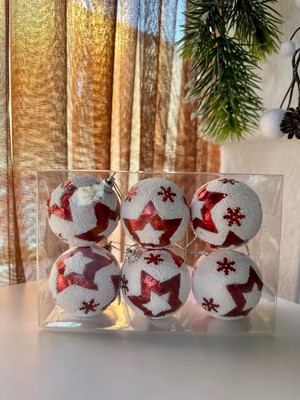 New Bliss Decor Studio 6 Adet Pvc Desenli Yılbaşı Top 6 cm