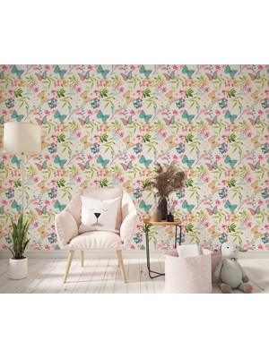 Grown 229-7 - Çiçek ve Kelebek Desenli Duvar Kağıdı