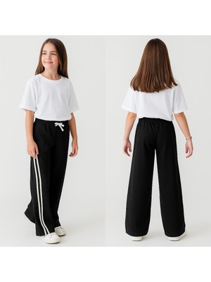 Mışıl Kız Çocuk Siyah Yan Şeritli Geniş Paça Eşofman Altı – Rahat KALIP-7760