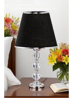 Feyza Design Şık 3 Taşlı 55 cm Cam Gövdeli Masa Abajuru, Metal Ayaklı Gece Lambası