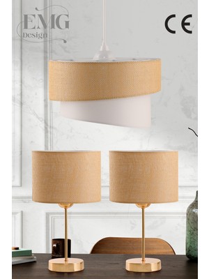 Feyza Design Modern Kumaş Abajur Seti, 1 ve 2'li Gold Tasarım