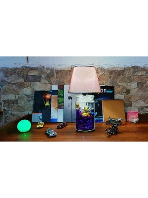 Feyza Design Kumaş Şapkalı Cam Abajur Masa Lambası, Şık ve Sıcak Aydınlatma