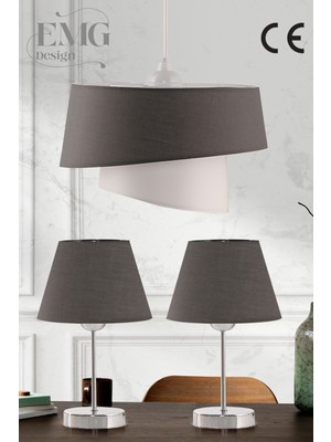 Feyza Design Modern Kumaş Manolya Avize ve Abajur Seti, Şık ve Zarif Aydınlatma