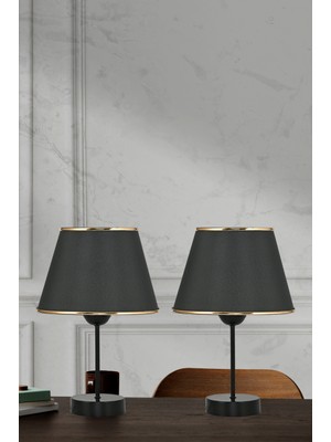 Feyza Design Şık 2'li Abajur Seti, Komodin Üstü, Yatak Odası ve Çocuk Odası Için