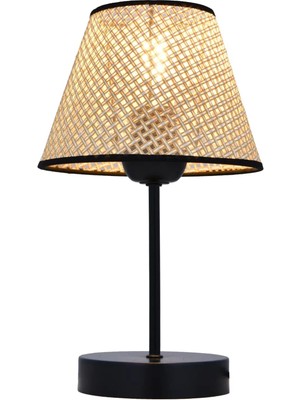 Feyza Design Modern Ikili Yatak Odası Abajur ve Hazeran Hasır Ayaklı Masa Lambası Seti