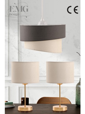 Feyza Design Şık Kumaş Galaksi Modern Pasta Abajur Seti, 1 ve 2'li Gold Tasarım