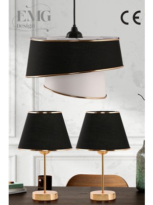 Feyza Design Şık Kumaş Manolya Modern Tekli Avize ve 2'li Abajur Seti