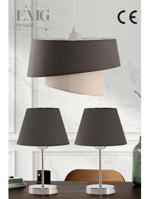 Feyza Design Modern Kumaş Manolya Avize ve Abajur Seti, Şık ve Zarif Aydınlatma