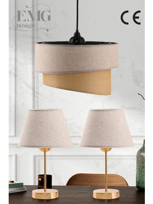 Feyza Design Modern Gold Abajur Seti, Kumaş Galaksi Tasarımı, Pasta Tekli ve 2'li Set