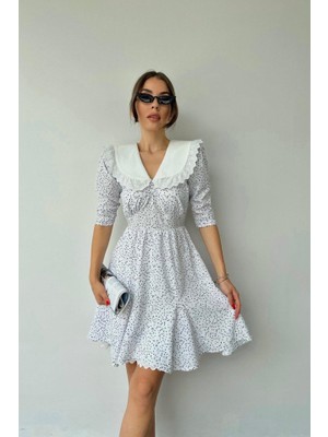 Livizmir Moda Beyaz Puantiyeli Önlük Yaka Elbise