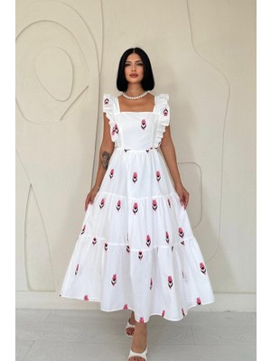 Livizmir Moda Fuşya Sıfır Kol Fırfırlı Elbise