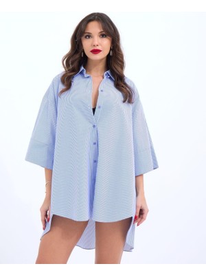 Livizmir Moda 4328 Gömlek-Mavi Beyaz Çizgili