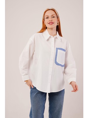 Livizmir Moda Çizgili Cep Detaylı Beyaz Gömlek